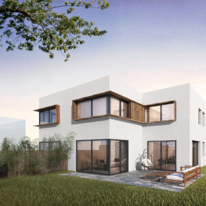 Visualisation – Rear Façade with Timber Frames and Concealed Drainage | © THA 2024